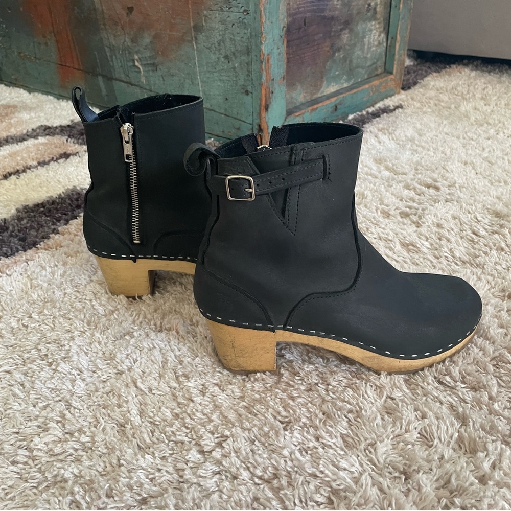 Sandgrens New York High Black Leather Clog Boots